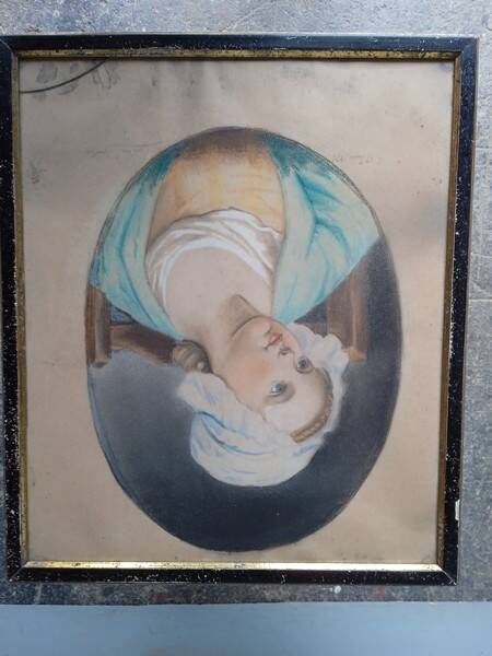 Pastel painting portrait young girl XIXth signed
