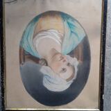 Tableau pastel portrait jeune fille XIXth signé