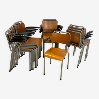 Lot de 17 chaises avec accoudoirs 206 Gispen, Pays-Bas, années 60