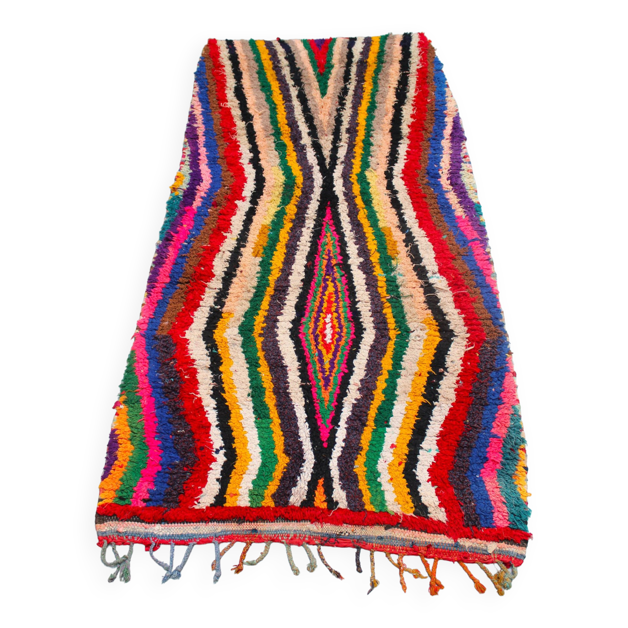 Boucherouite vintage Moroccan rug, Azilal berber area rug