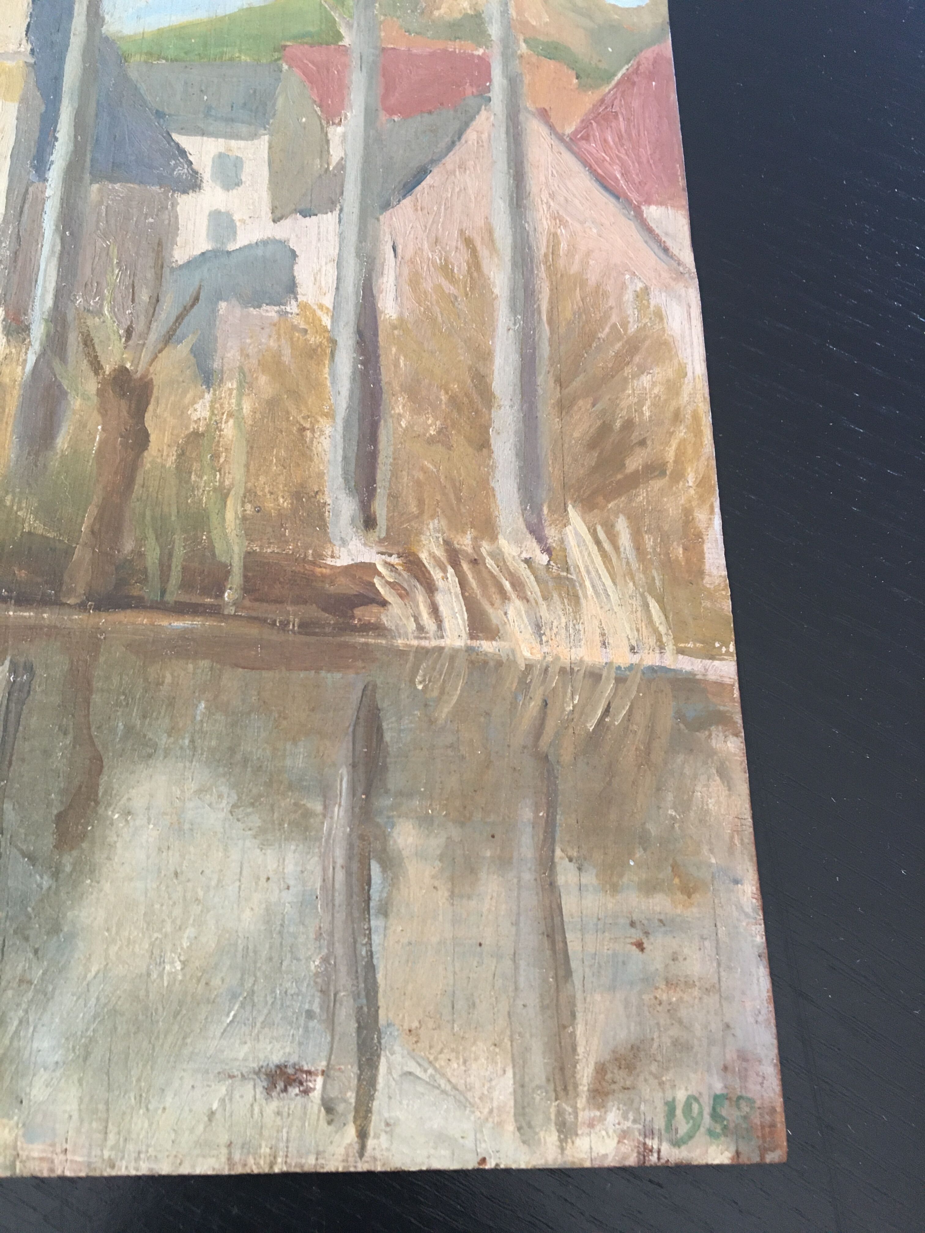 Oil on wood signed 1953