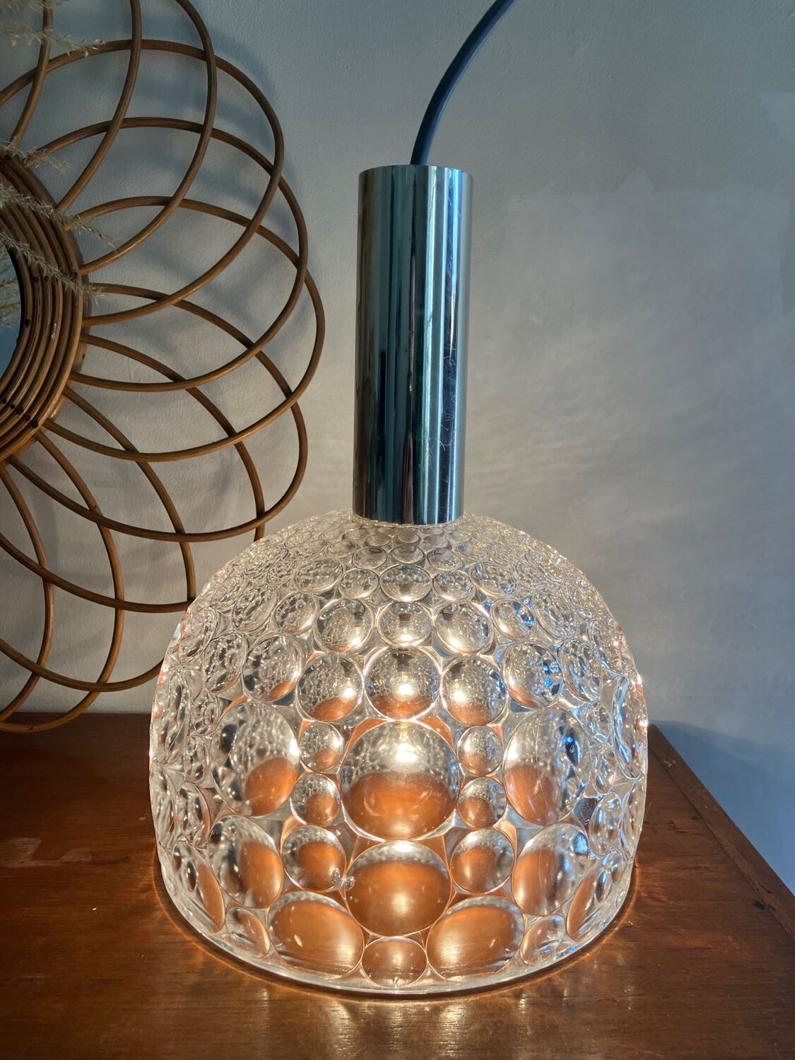 Glass pendant lamp with bubble patterns - 1960s