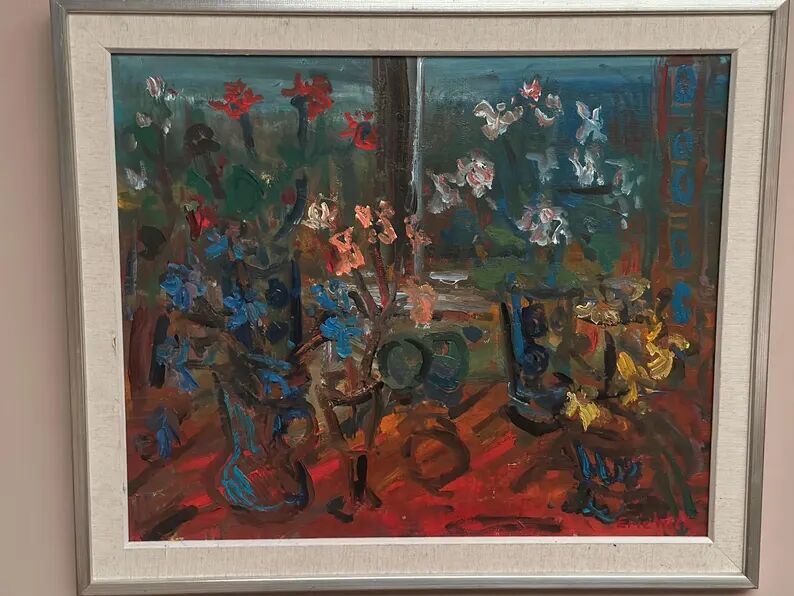 Original Swedish Oil on Canvas 'Still Life with Flowers' by Eric With