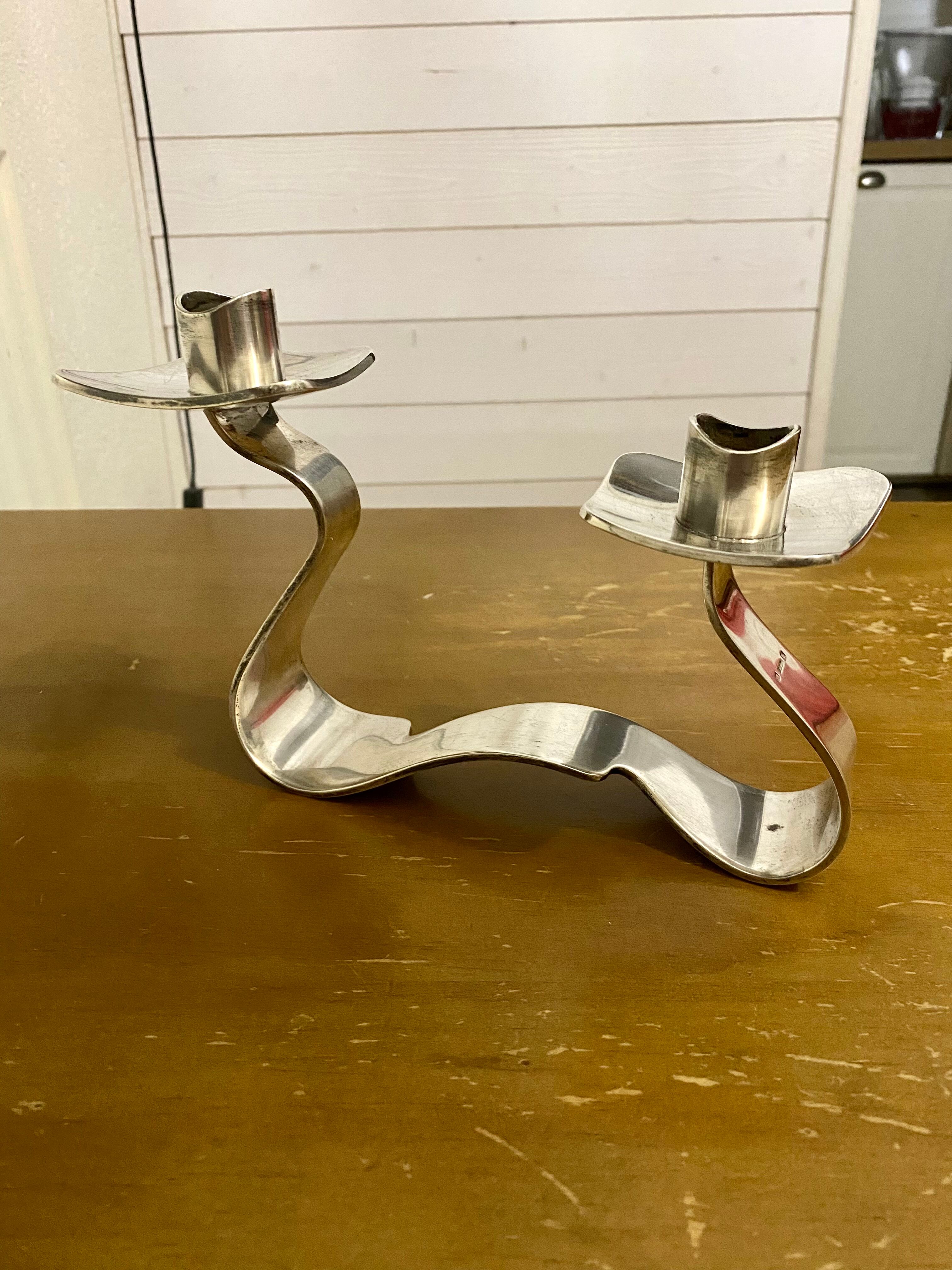 Candlestick candlestick design 1970 metal silver Saint Médard