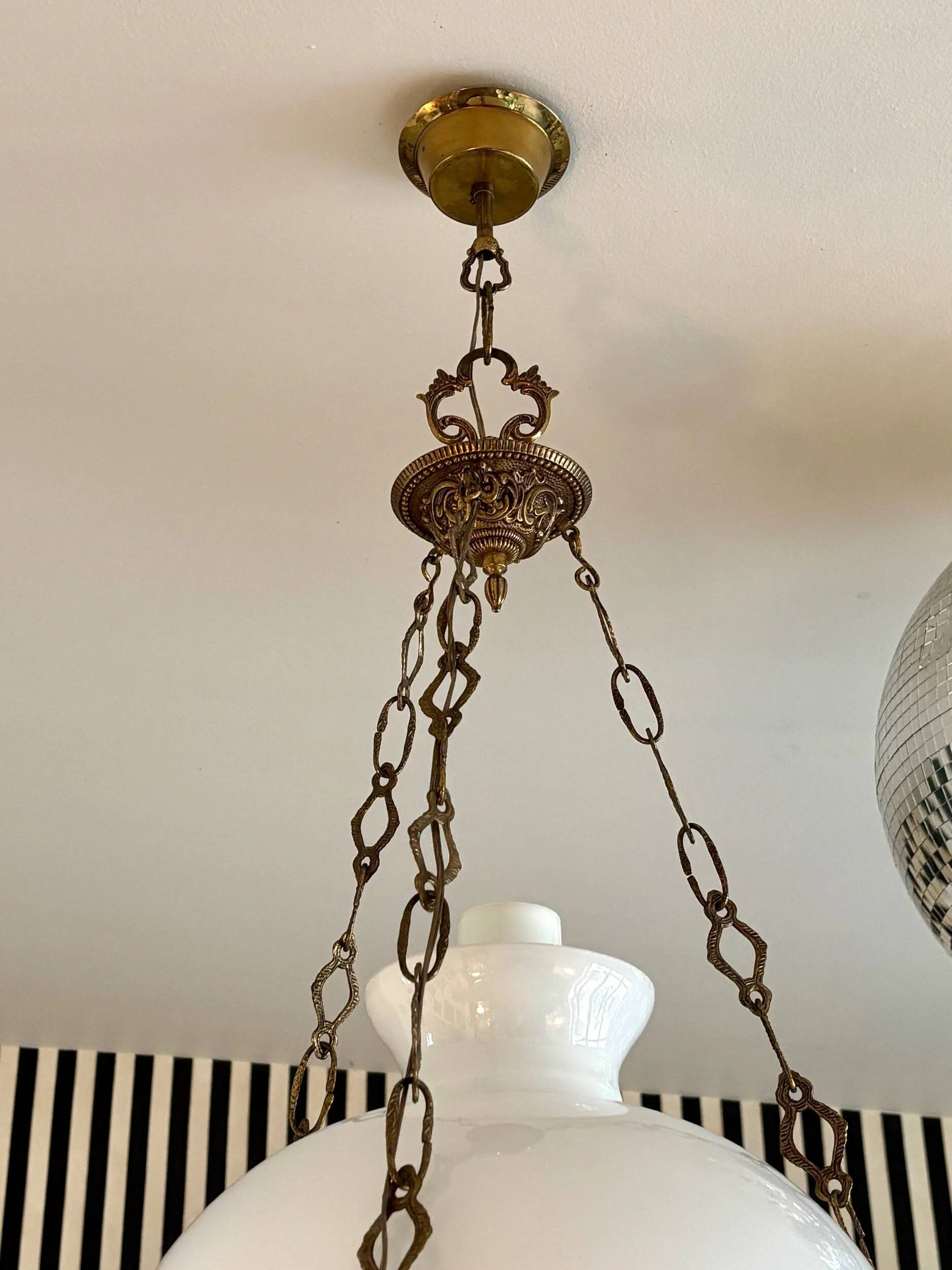 White opaline and brass pendant light