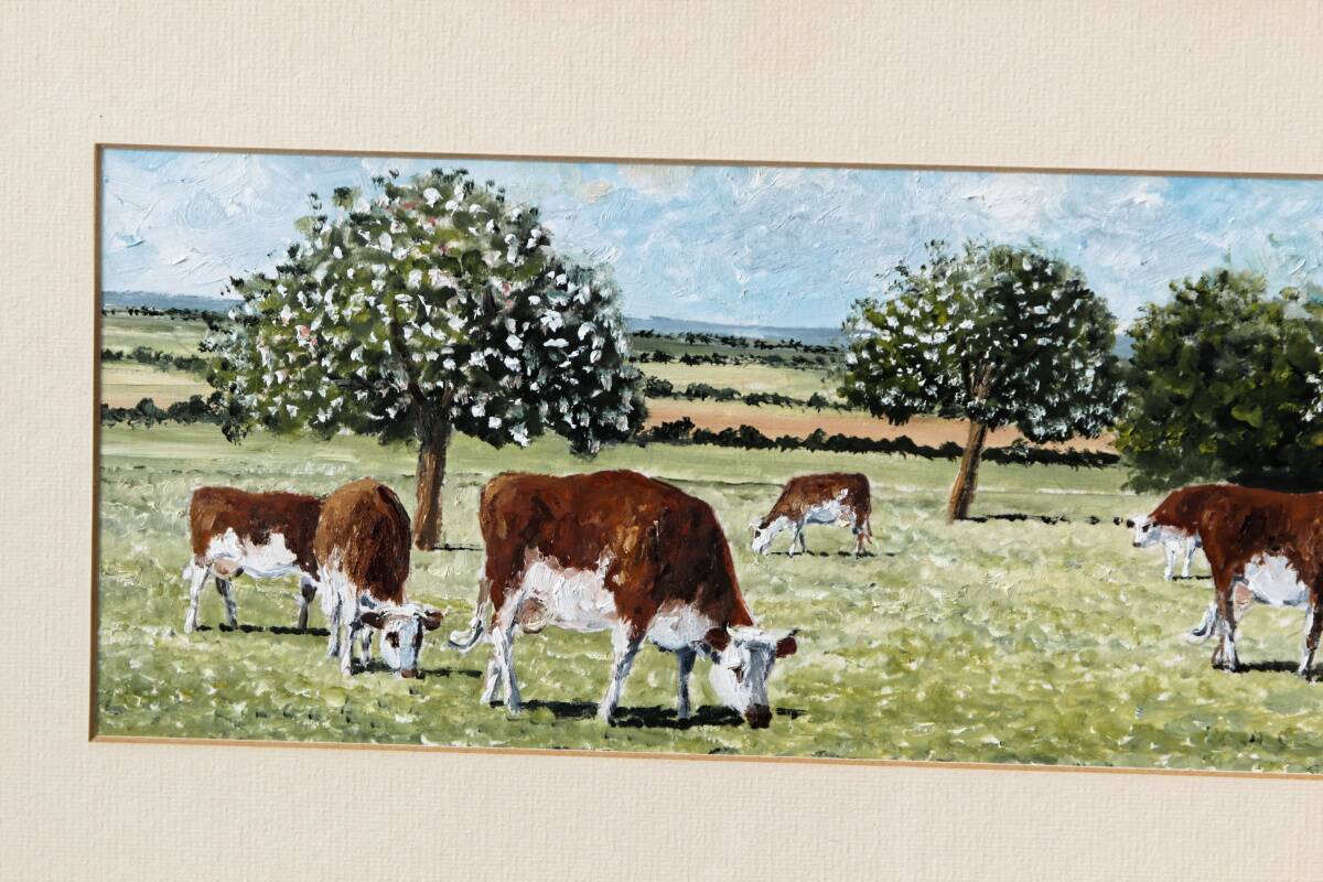 Pastoral oil painting, cows in the meadow