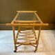 Trolley / Rolling cart in rattan and glass, 1960s