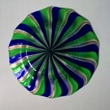 Centerpiece, vintage fruit bowl in murano glass blue green gold furlan