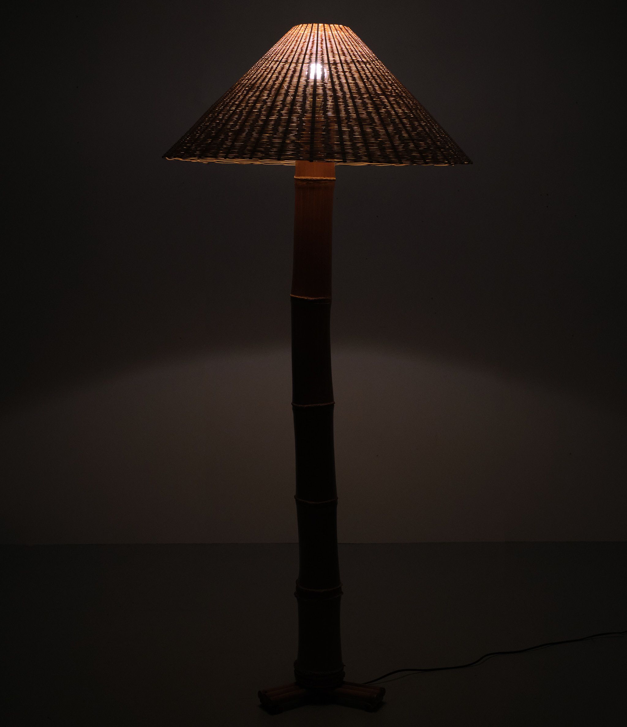 Large Real Bamboo Tiki Floor Lamp, 1980s