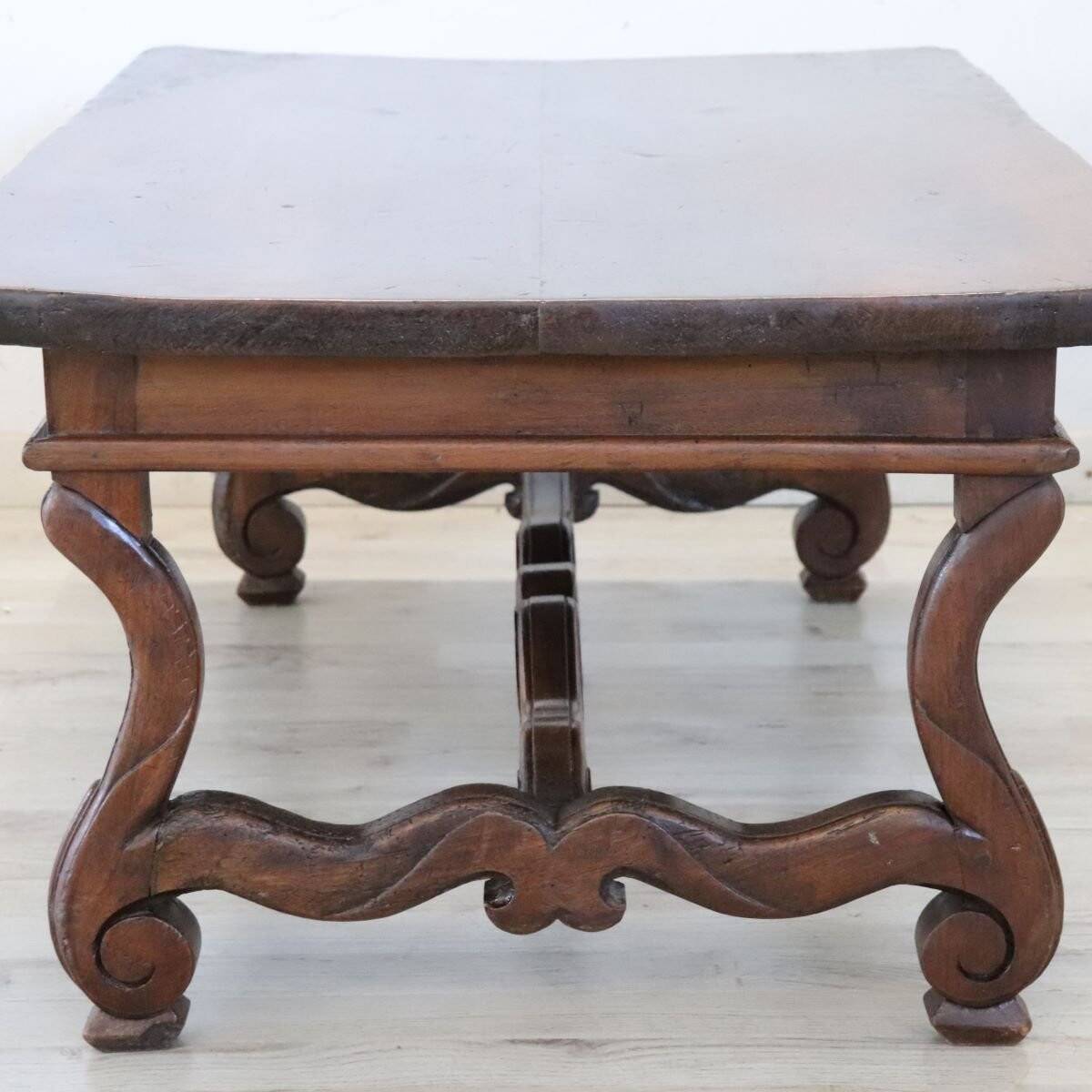 Solid Walnut Coffee Table, Italy, Early 20th Century, Restored