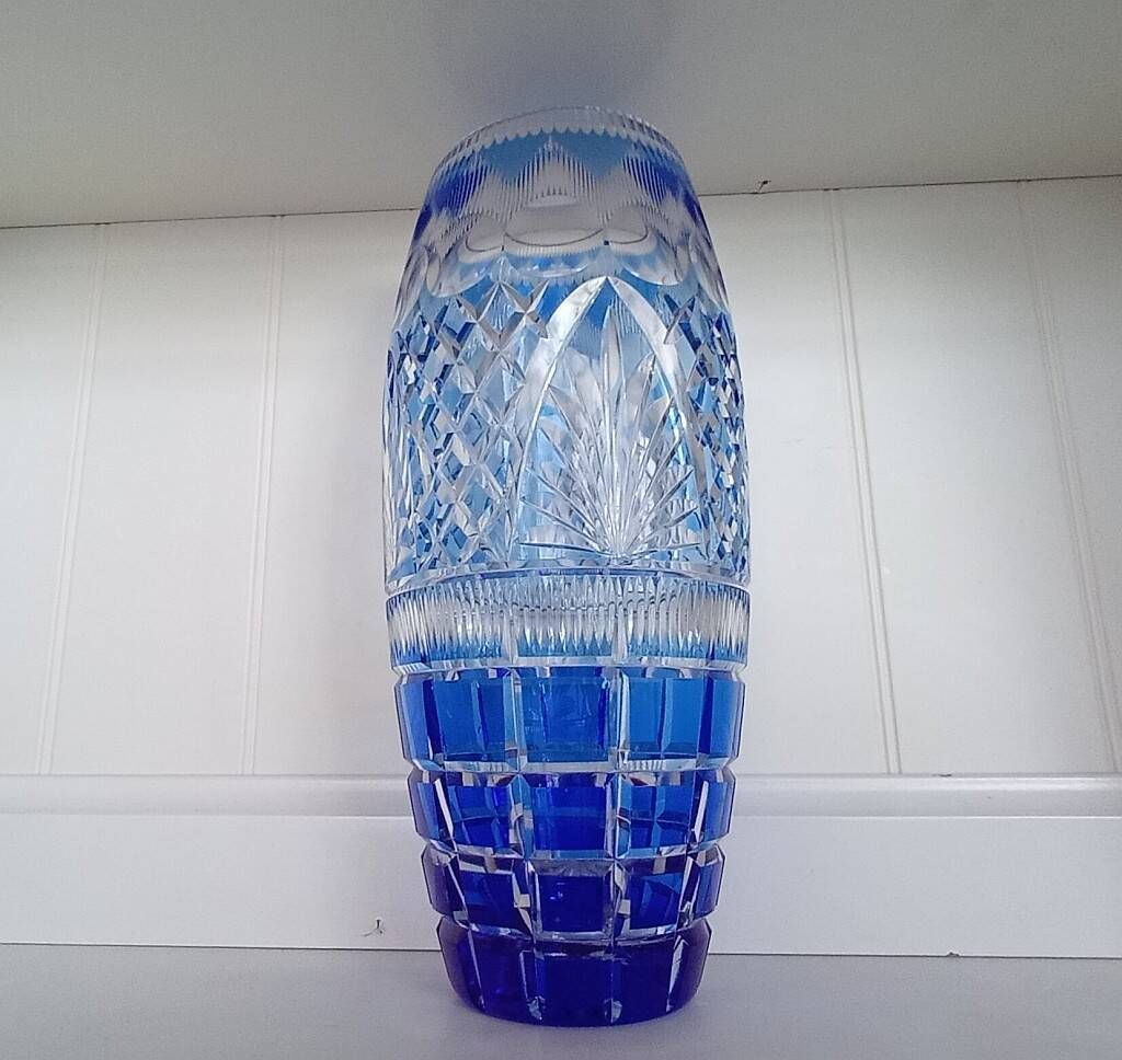 Large Vintage Nachtmann "Bamberg" Cobalt Blue Cut-to-Clear Crystal Vase