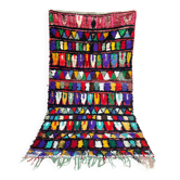 Tapis marocain vintage Boujaad : Petit tapis abstrait rouge Boucherouite