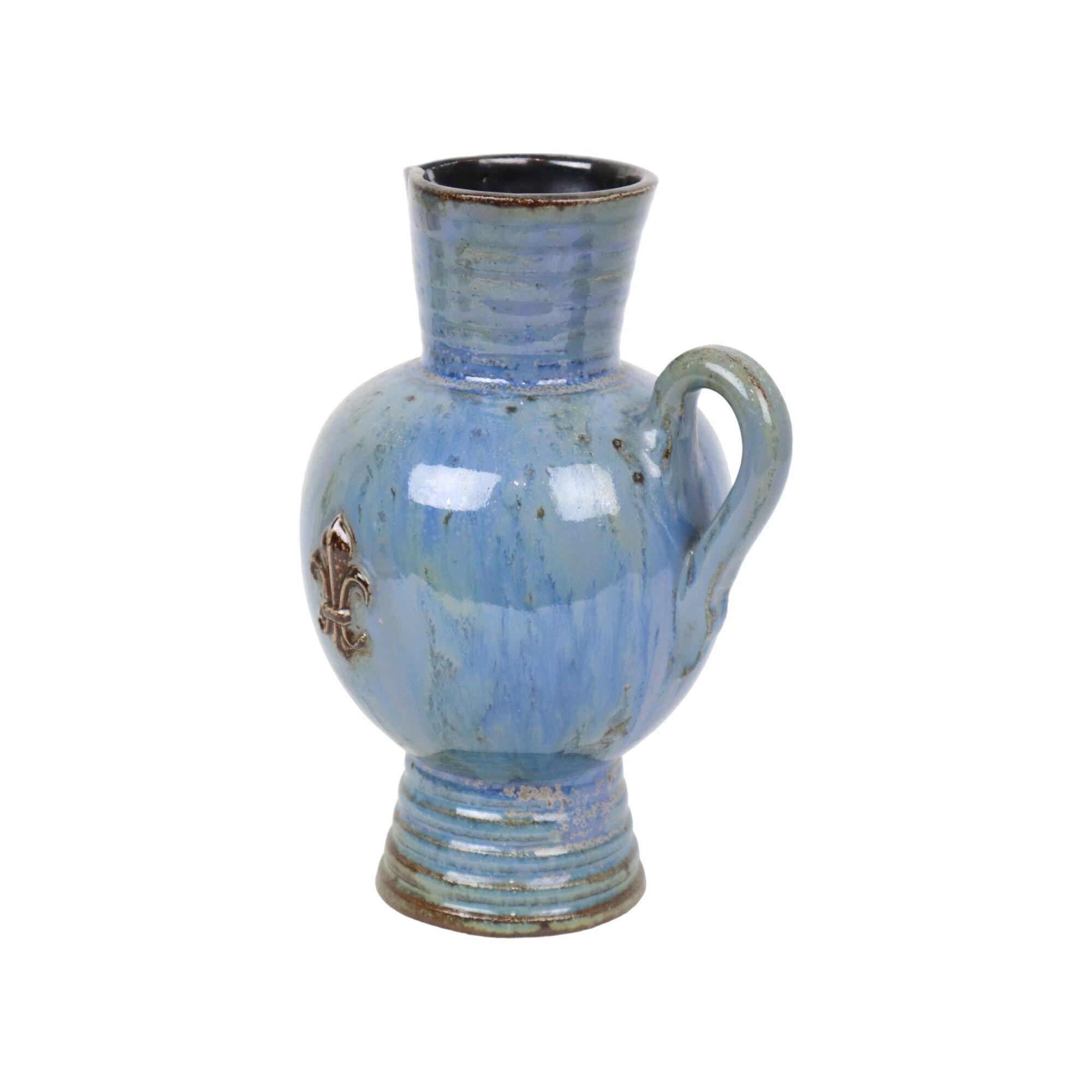Vase émaillé bleu vintage céramique Belgique années 1970 24cm
