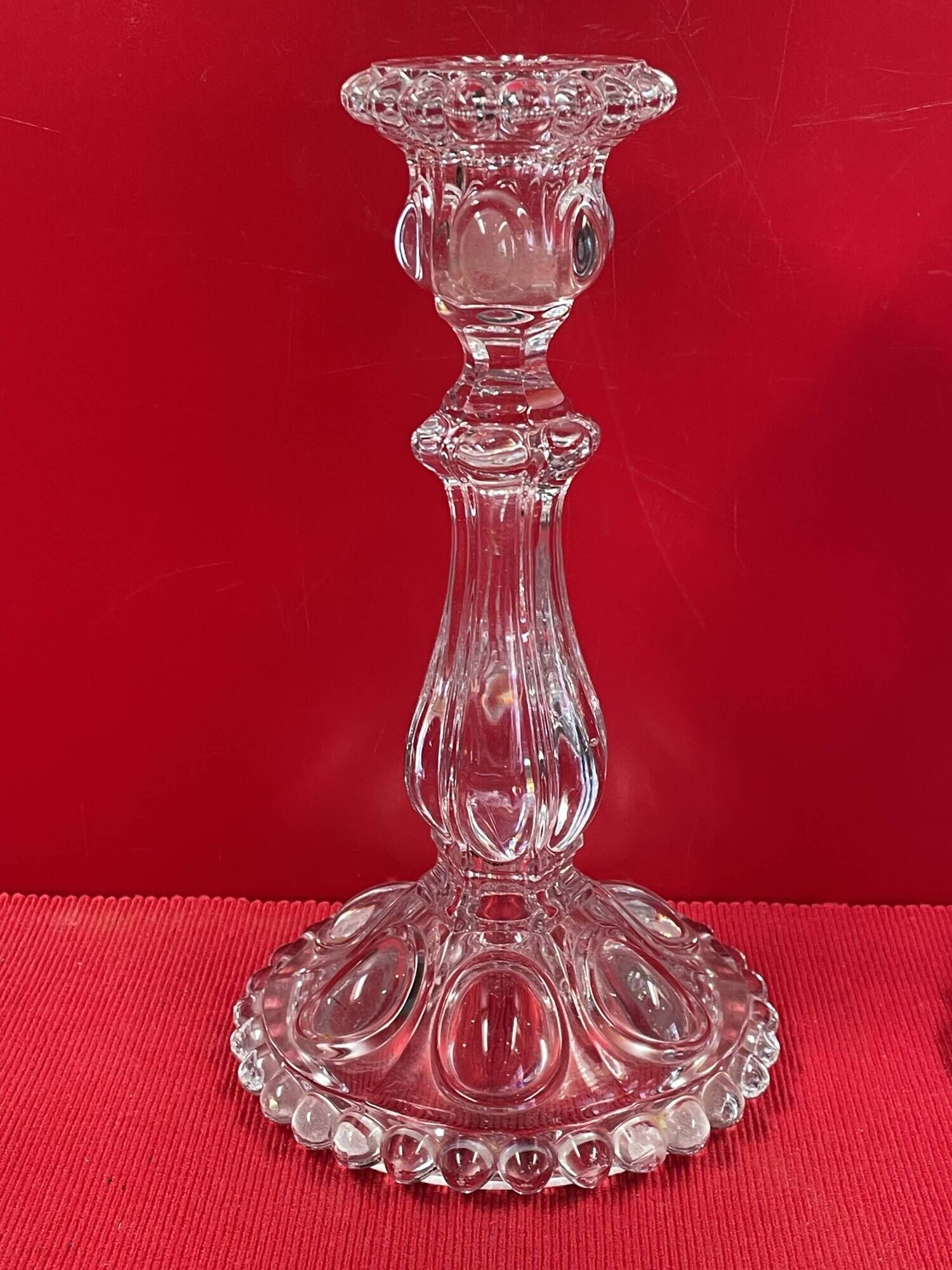 Set of 3 different candle holders, molded glass, very trendy 20 to 22 cm