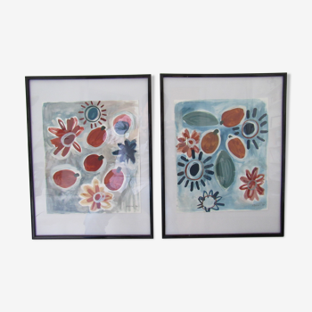 Pair of paintings by Laura Asoini Summer fruits