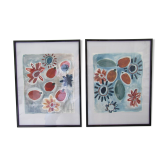 Pair of paintings by Laura Asoini Summer fruits