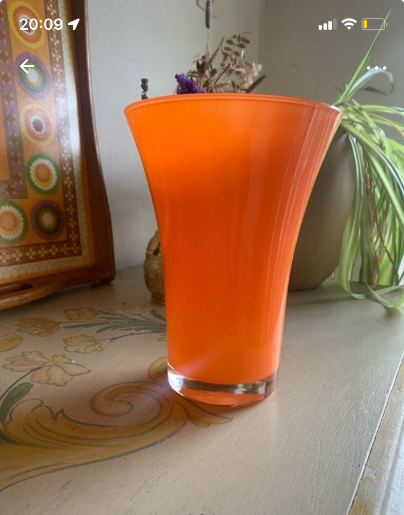 Vintage Opaline Glass Vase Orange - 1970s - Pop Style