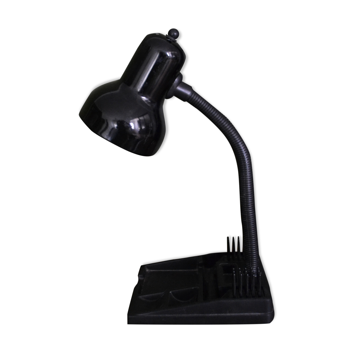 Black flexible desk lamp with built-in flashheld