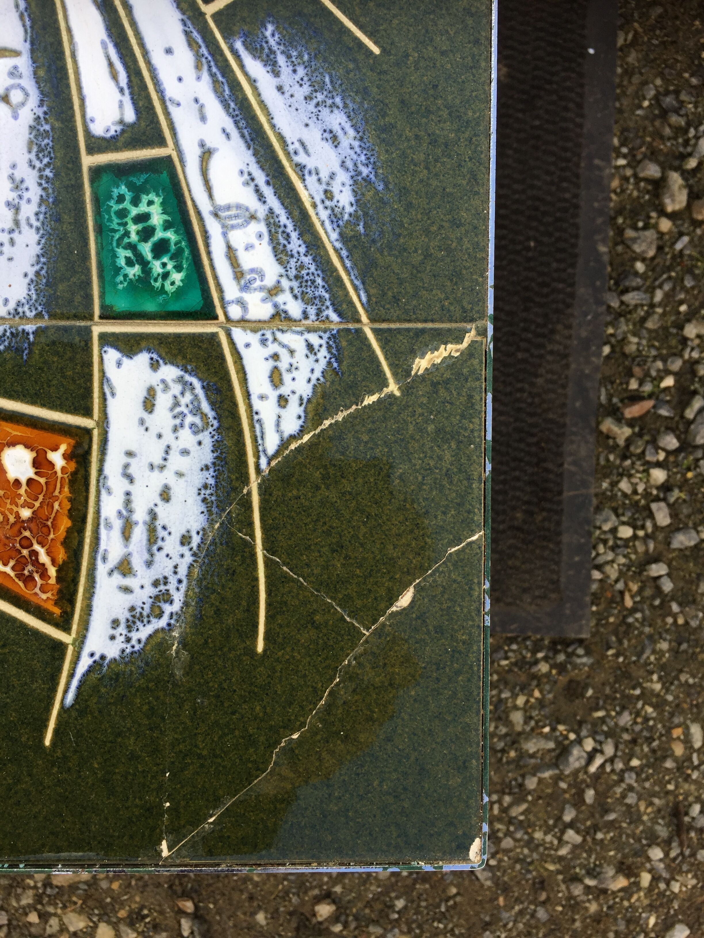 Vintage ceramic coffee table Vallauris spirit with metal x base