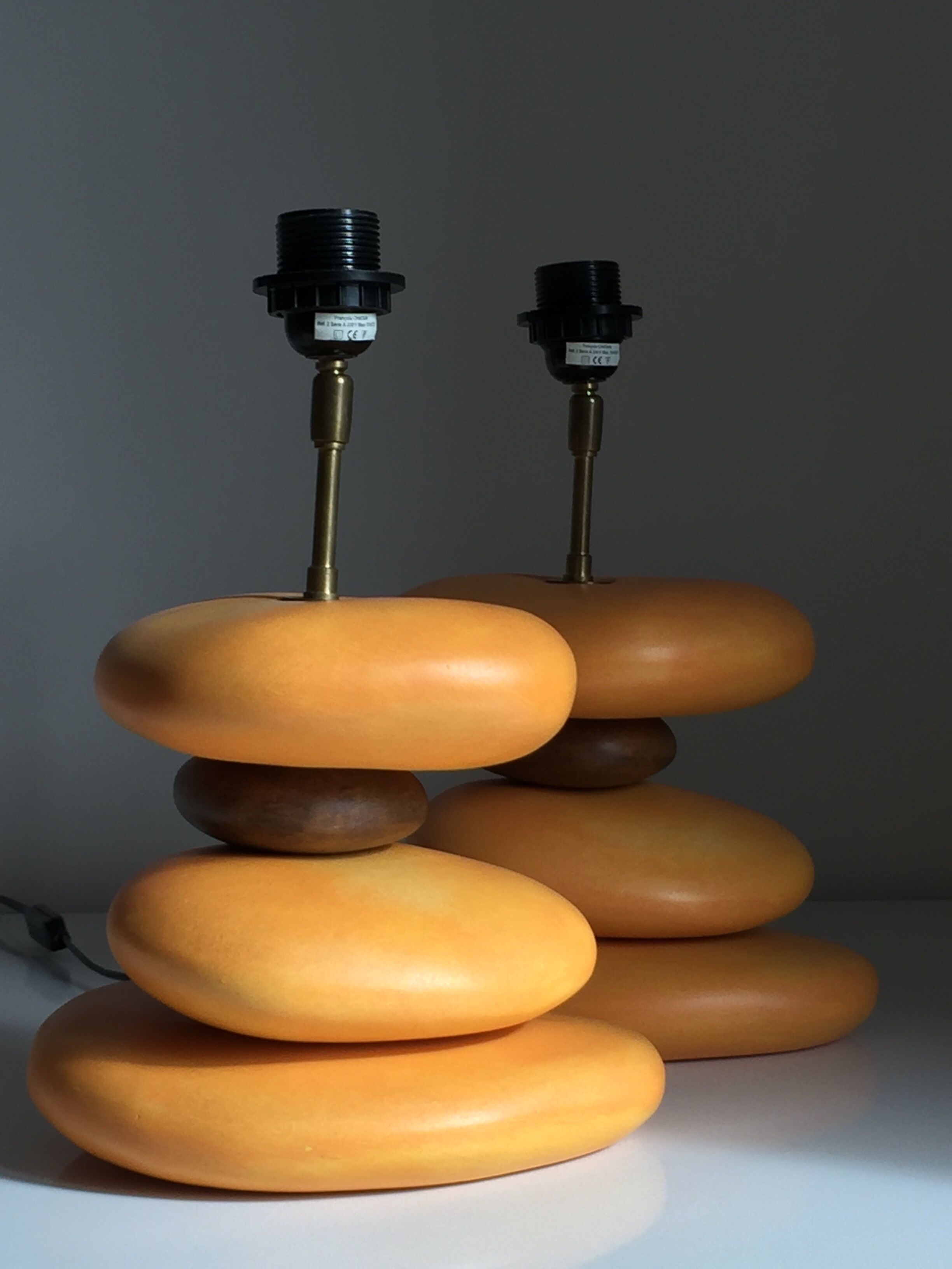 Paire de pied de lampe galets en céramique, François Chatain, années 1980