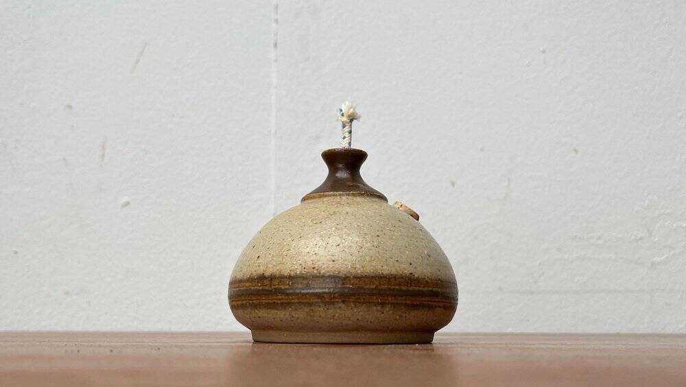 Mid-century Danish studio ceramic oil lamp by Bjergard, 1960s.