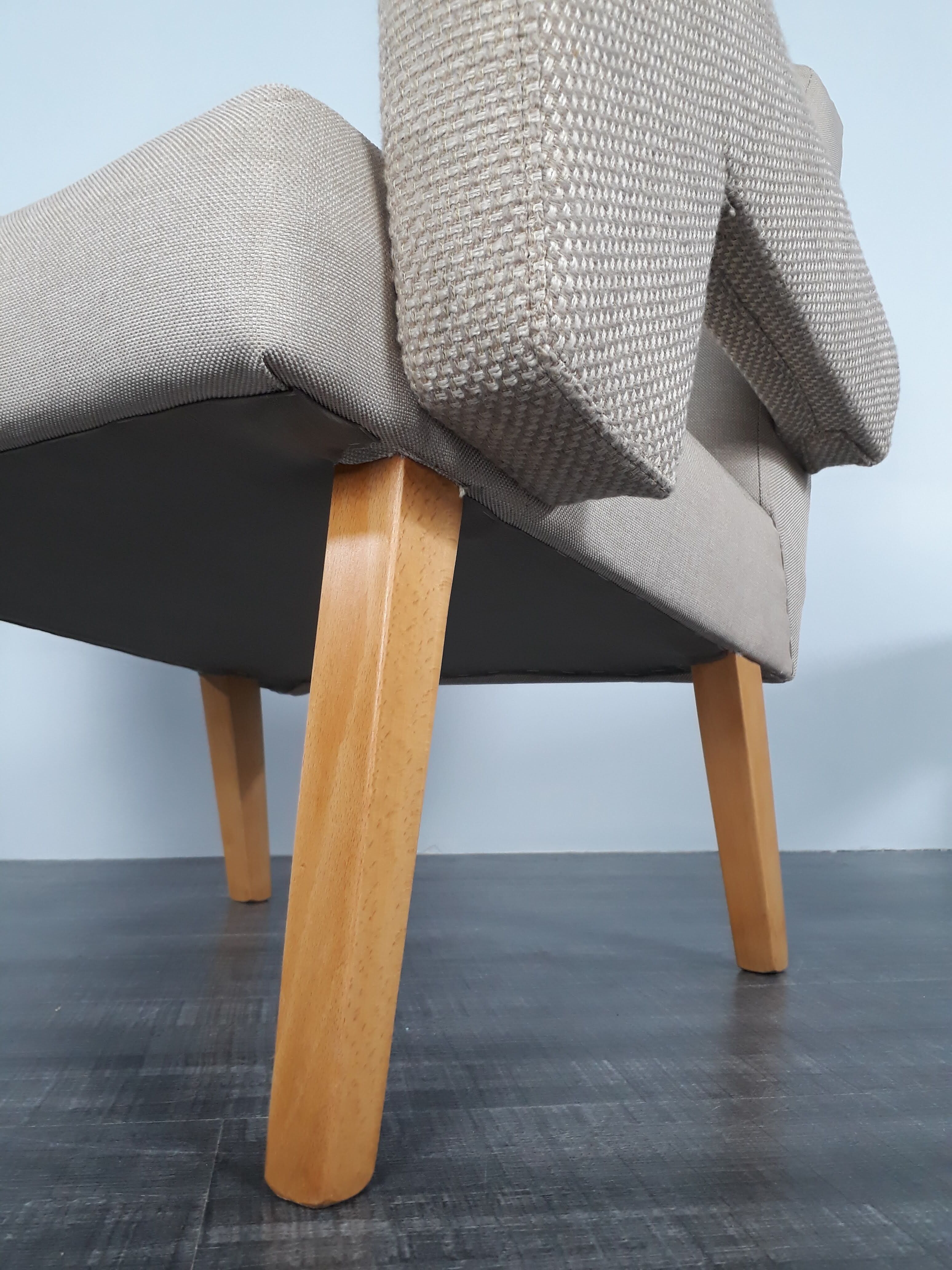 Pair of Jitona armchairs reupholstered Beige Fabric, Czech 1960s