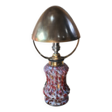 lampe champignon 1910 superbe  pied en verre multicolores ,abat jour laiton orientable ,39x19