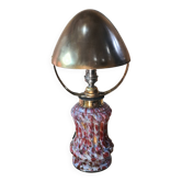 mushroom lamp 1910 superb multicolored glass base, adjustable brass lampshade, 39x19
