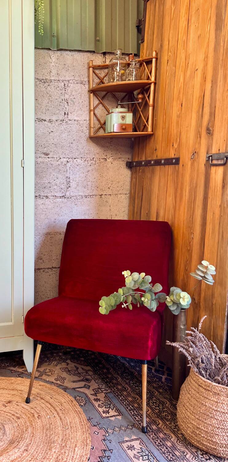 Vintage red velvet club chair