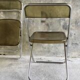 Pair of folding plexiglass and chrome metal chairs - space-age design 1970