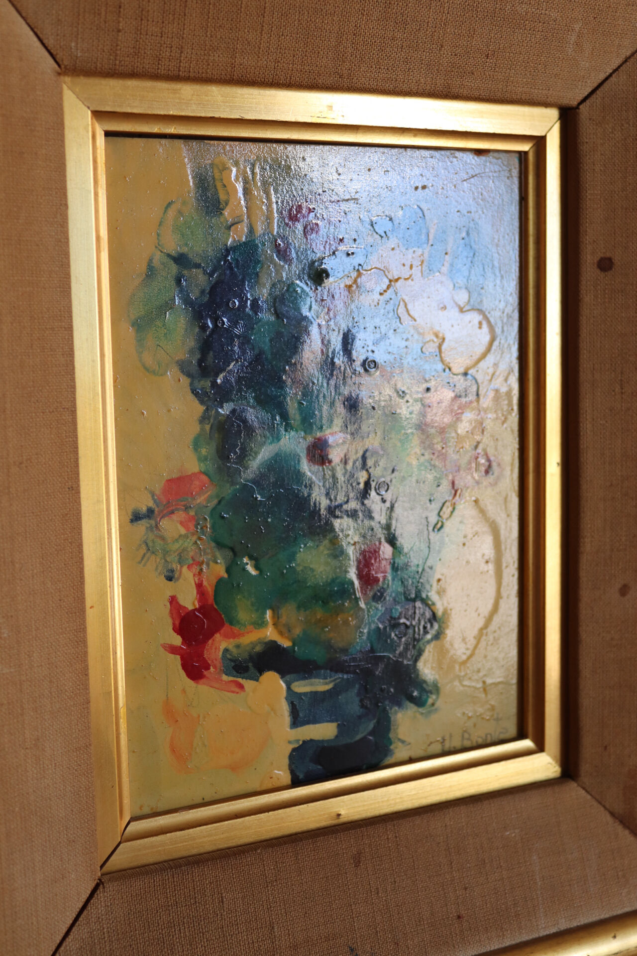Framed abstract floral composition, around the 60s/70s.