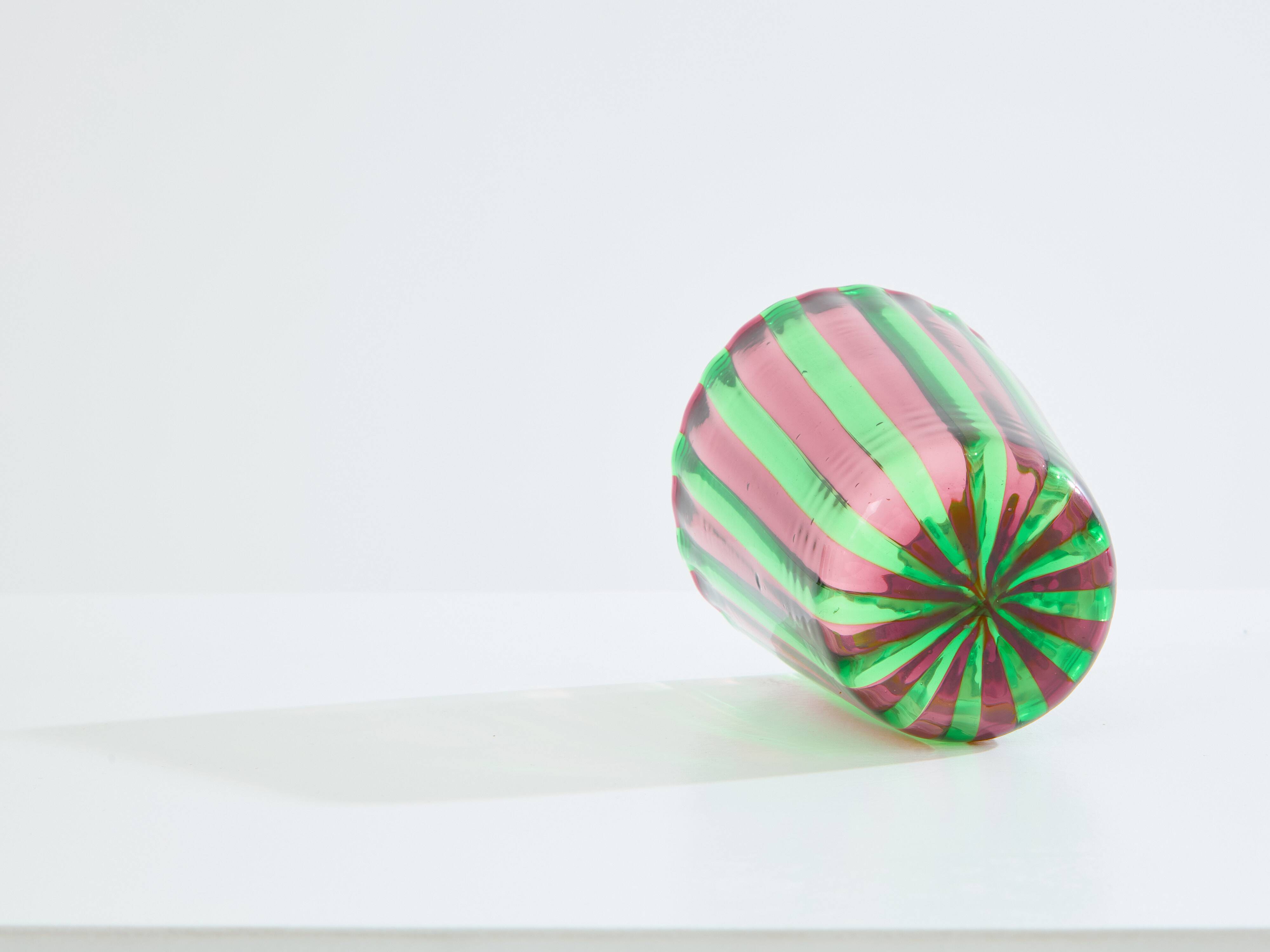 Set of 6 green and purple Murano tumbler glasses circa 1980