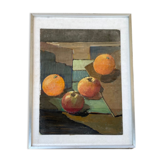 Tableau peinture moderne nature morte aux pommes et aux oranges