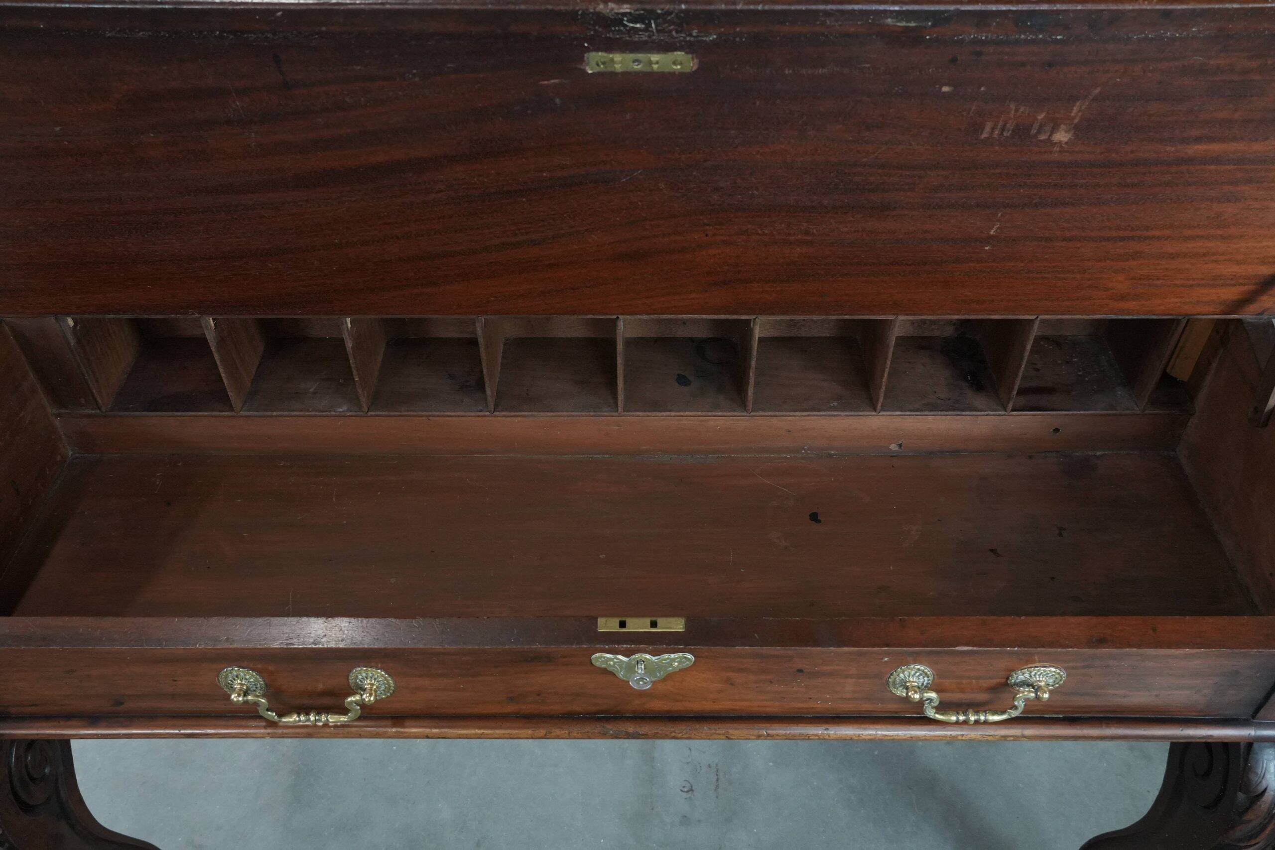 19th century English antique oak wall desk/writing table on wheels