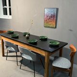 Oak farmhouse table, black top