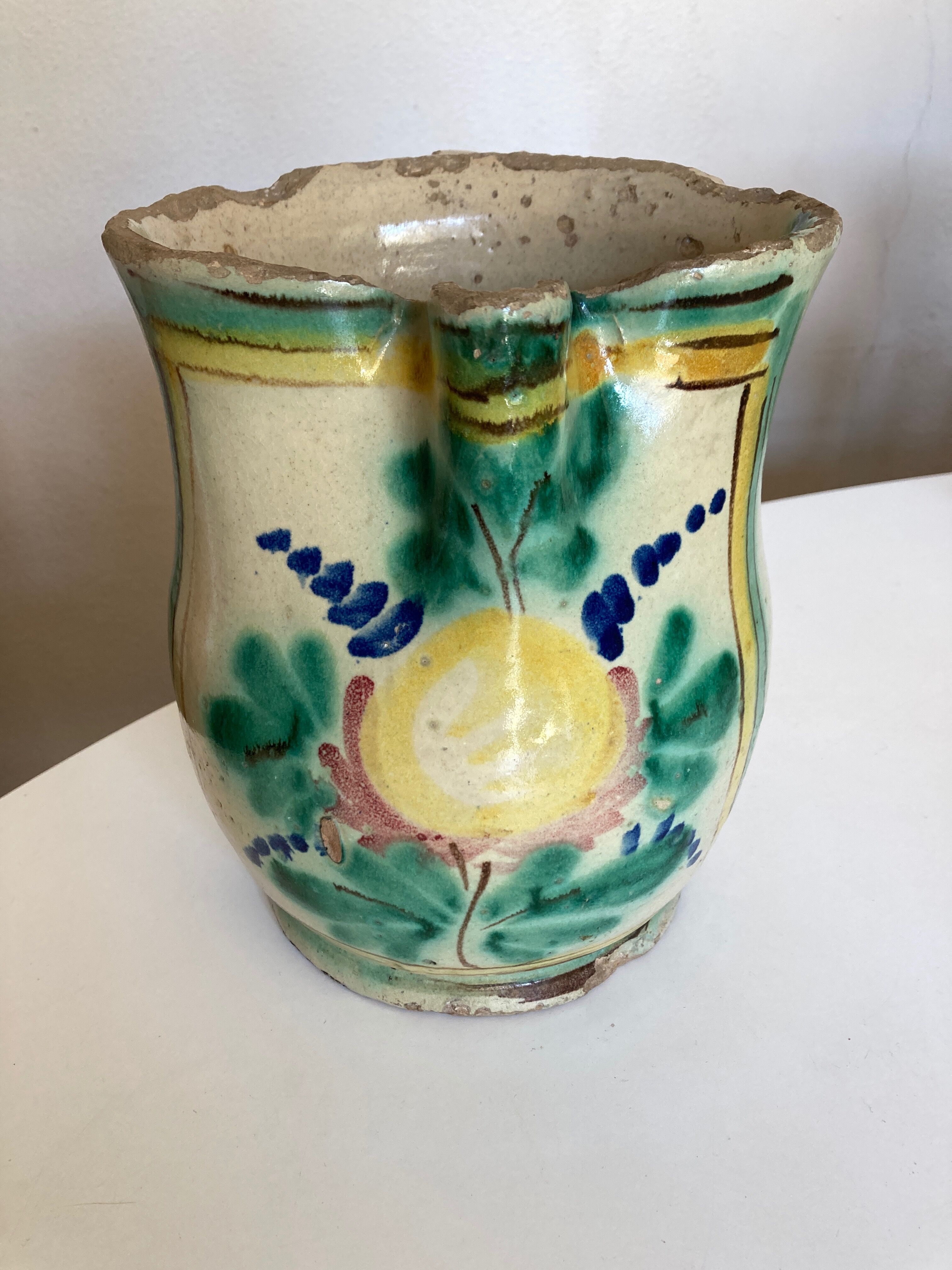 Vase pitcher 18th Italian glazed earth of Vietri Amalfi