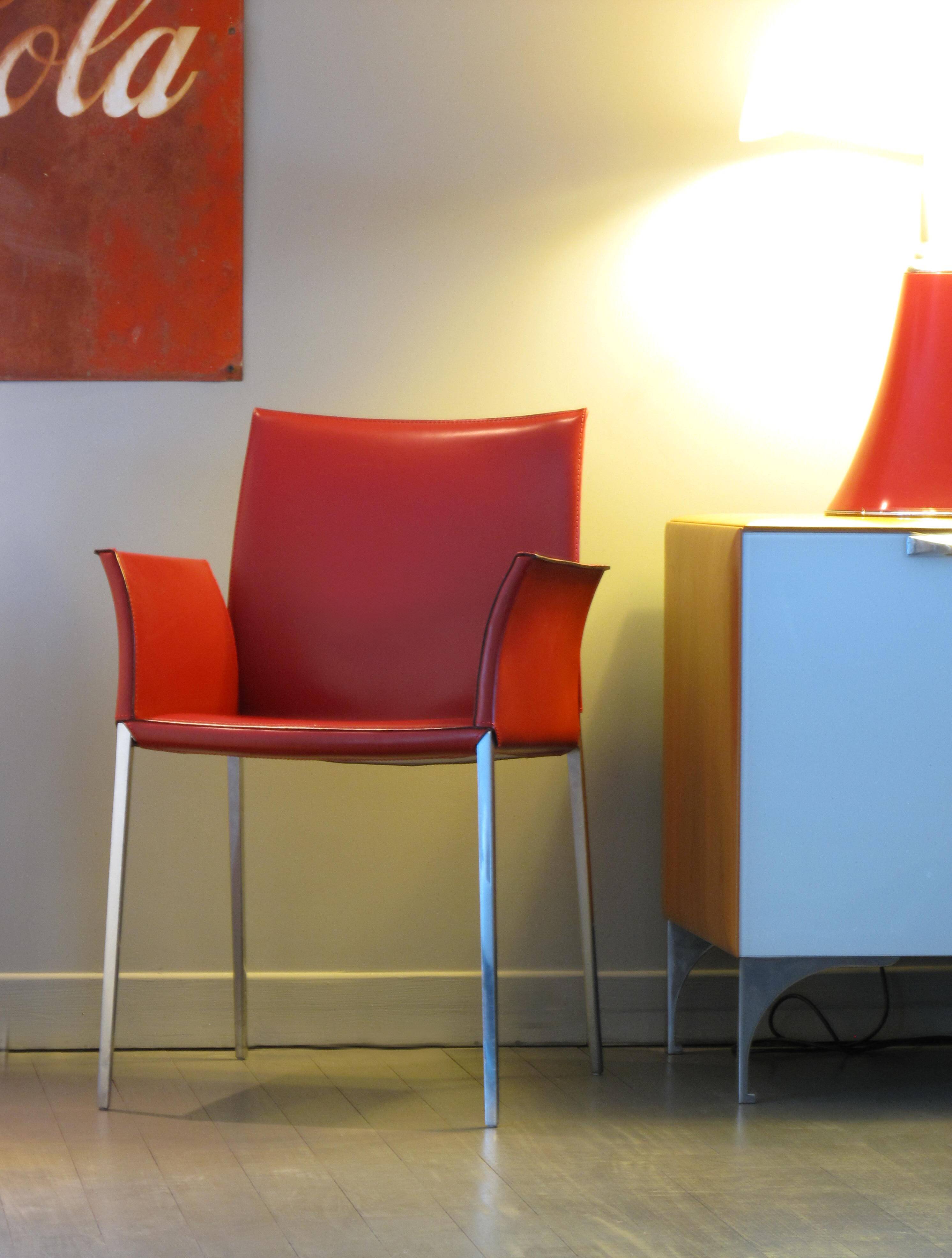 Set of 4 Zanotta armchairs in red leather