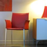 Set of 4 Zanotta armchairs in red leather