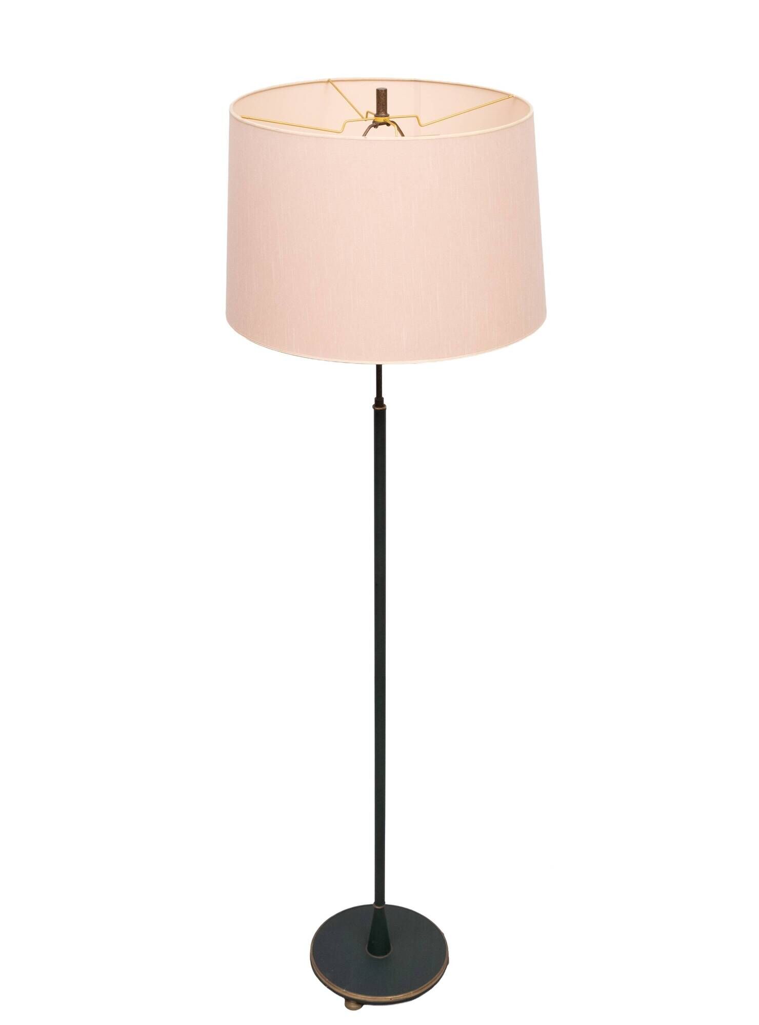 Classic Green Leather rapt floor lamp with shade 1950s France