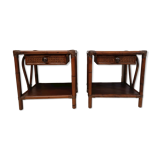 Pair of wooden bedside tables, bamboo and canning