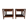 Pair of wooden bedside tables, bamboo and canning