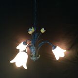 Lustre 3 lumières bleu à fleurs