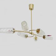 Antique chandelier with 6 branches, 2 red arrows, brass and diamond glass tubes. 70s