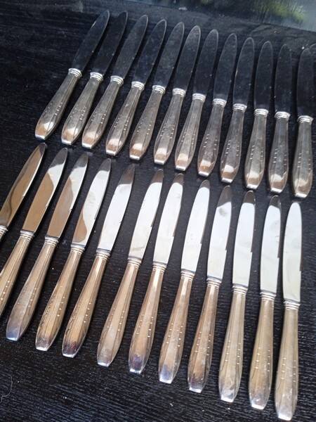 12 + 12 silver metal knives art deco period