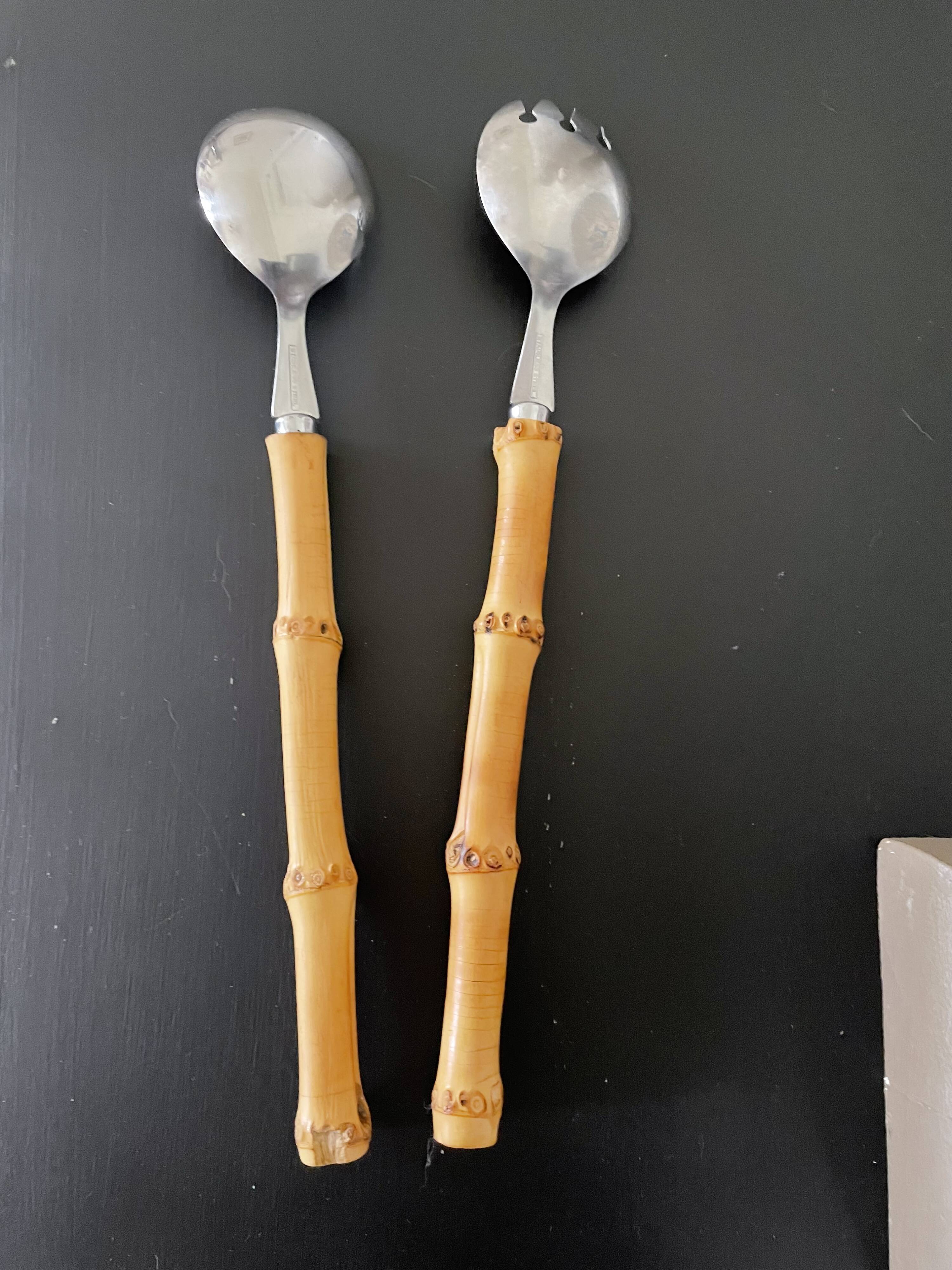 Salad servers with bamboo handles