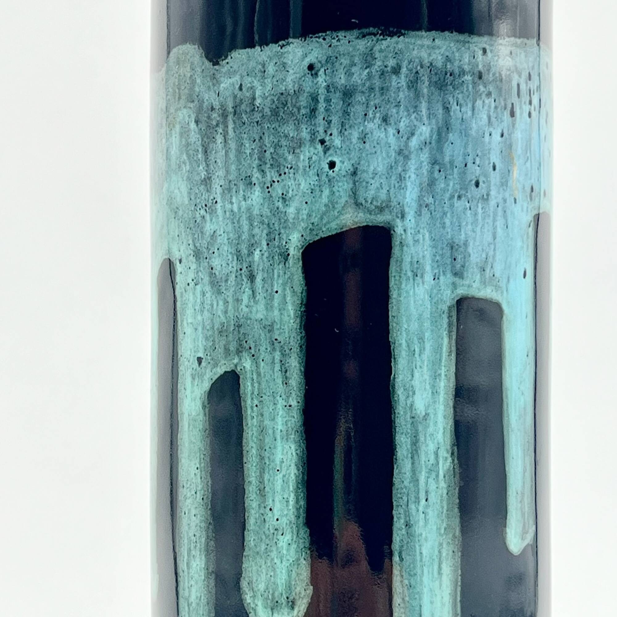 Vintage 60s Ceramic Italian Handmade Vase – Caruso Design Politi Recanati - Black Base with Turquois