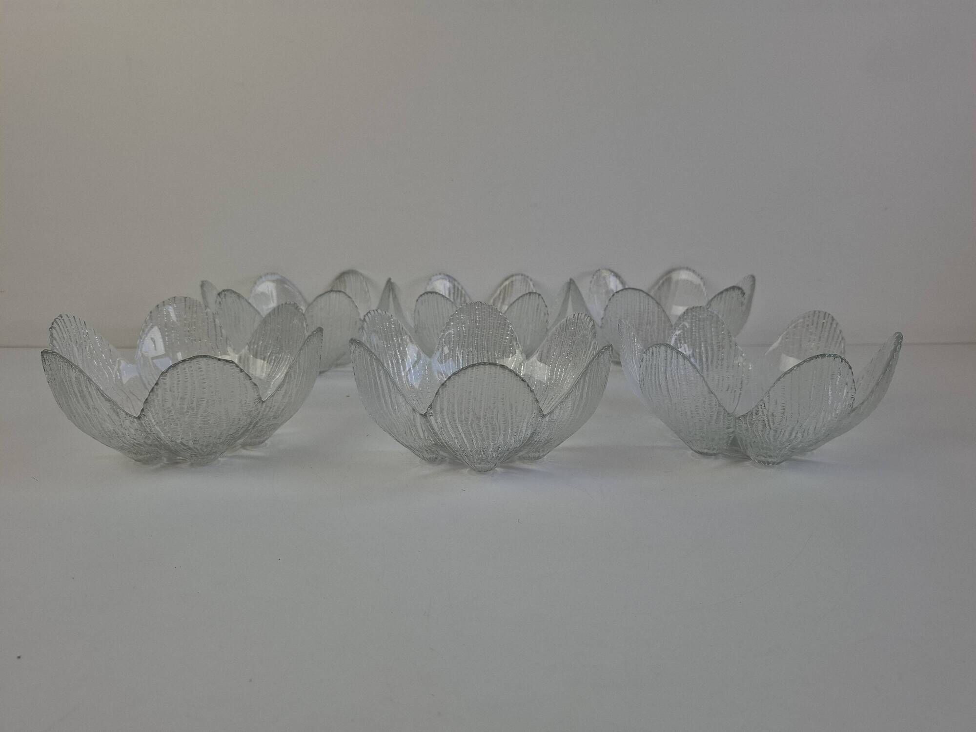 Set of 6 Bohemia Glass Flower Dessert Bowls, Czechoslovakia, circa 1960