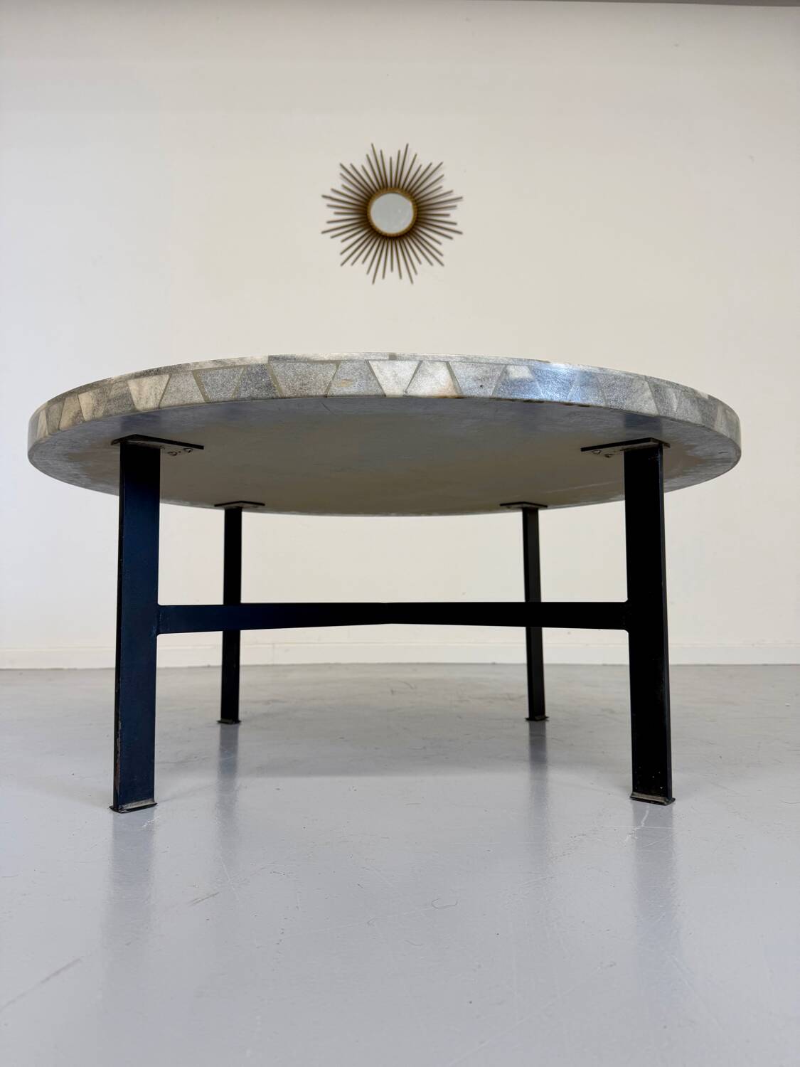 Antique stone and metal coffee table, vintage 70s design