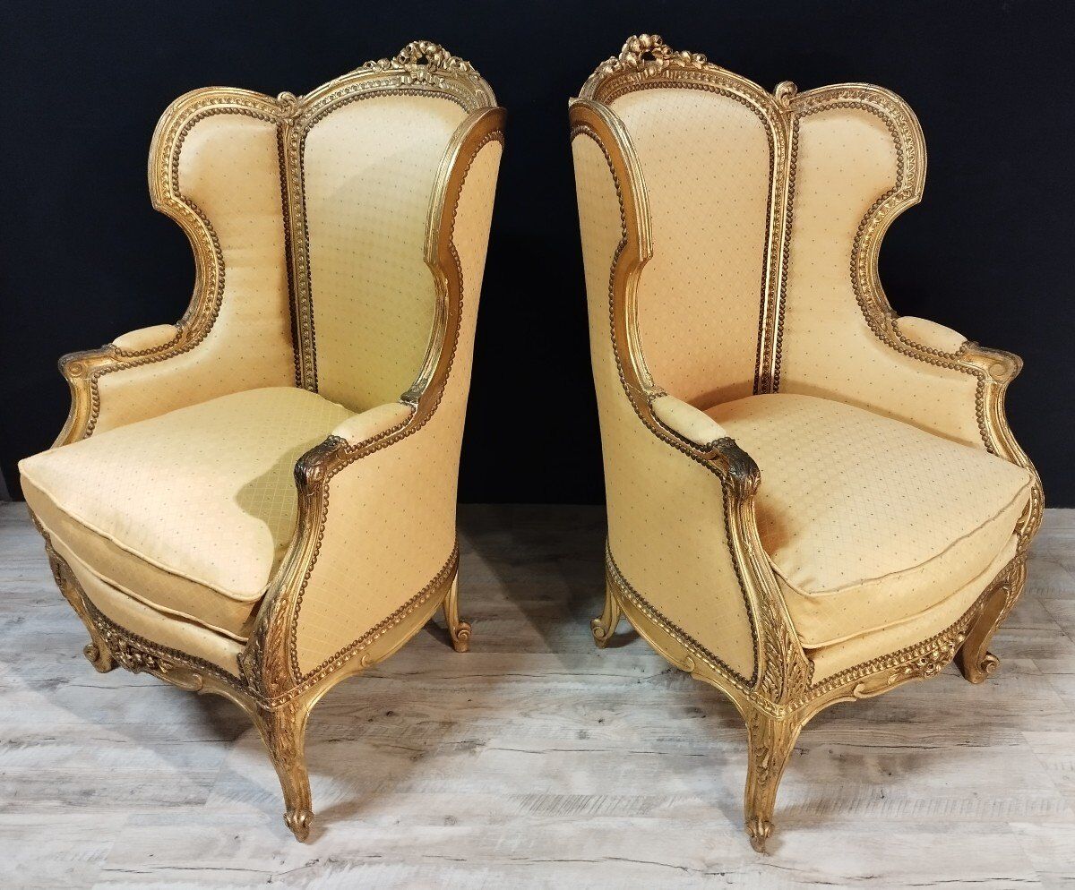 Pair of shepherdess style Louis XV gilded wood XIXth