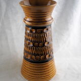 High arched vase, round hollow patterns and spikes, black and ocher seventies vibe - Bay Keramik - 70'
